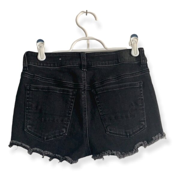 American Eagle Denim Cutoff Lace Hi-Rise Shortie Jean Shorts Black Size 4 - Picture 6 of 8